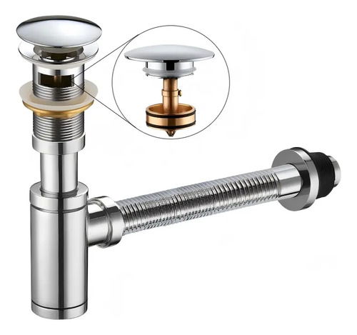 Céspol Para Lavabo Bote Con Contra Push Tubo Flexible Cromo