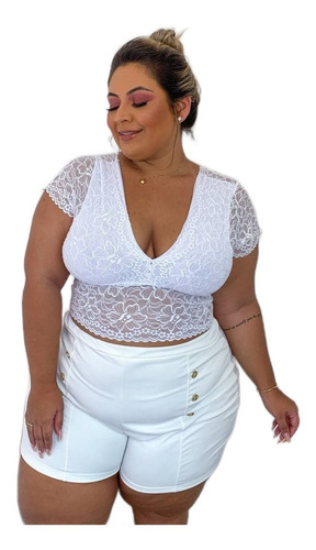 Top Cropped Plus Size Renda Sexy Tamanho Grande (nara)