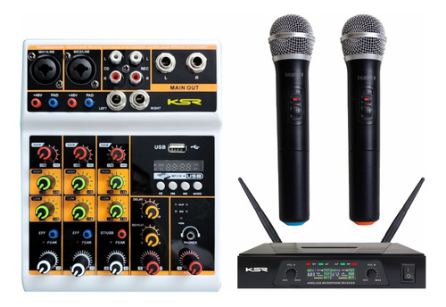 Kit Mesa De Som 4 Canais + Microfone S/fio Mão Ktl4 Ksr Pro