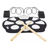 Kit Bateria Portátil Silicone Elétrica 2 Baquetas + 2 Pedais