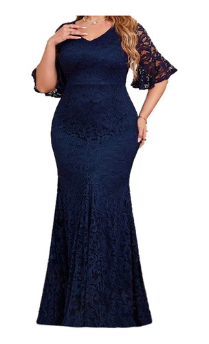 Vestido Longo Sereia Plus Size Em Renda Ps96