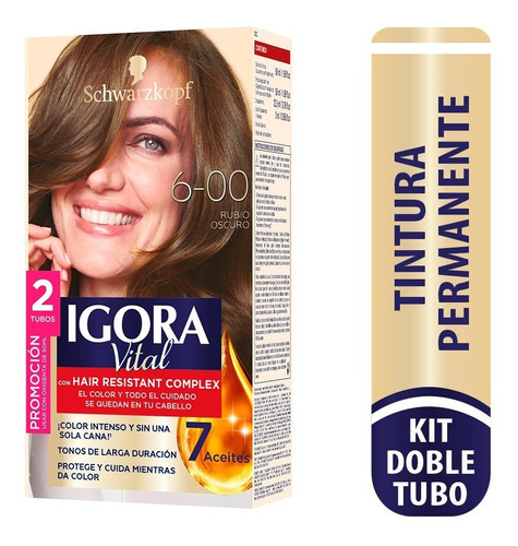 Tinte Cabello Igora Vital Permanente Tono 6-00 Rubio Oscuro