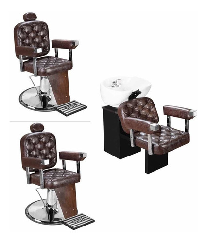 Kit 2 Poltrona Cadeira Barbeiro + 1 Lavatório Dubai Barber 