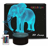 Lámpara 3d De Elefante Con Control Remoto Y Touch Smart
