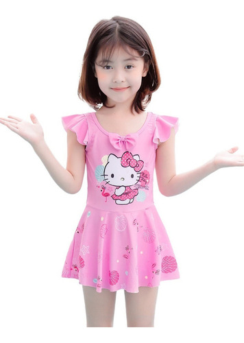 Hellokitty Traje De Baño Vestido Niñas Playa Linda Moda [u]