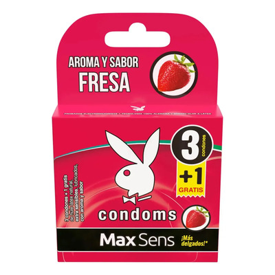 3 Condones Playboy Max Sens Con Sabor Y Aroma - Elige Sabor Sabor Fresa