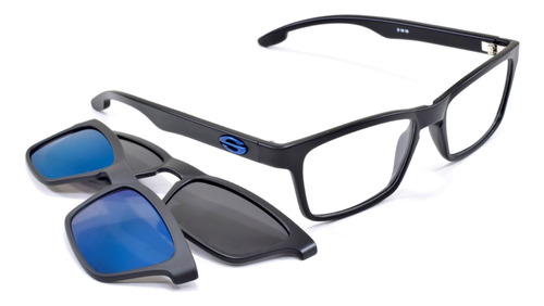 Oculos 2 Frentes Solar Preto E Lente Azul Armação Smart 984