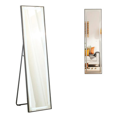 Espejo Cuerpo Completo Grande 40x150 Cm Marco Piso Touch Led Negro