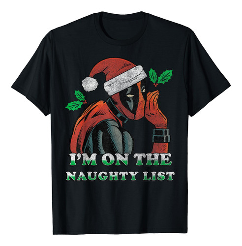 Playera Deadpool Travieso, Camiseta Navidad Marvel