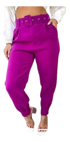 Calça Social Cinto Cenoura Jogger Feminina Colorida Luxo