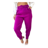 Calça Social Cinto Cenoura Jogger Feminina Colorida Luxo