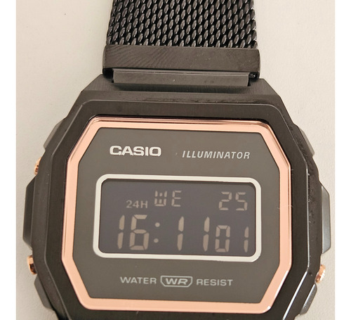 Reloj Casio A1000 Negro Todo De Acero Cristal Mineral