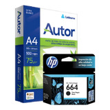 Cartucho Hp 664 Negro De Tinta Original Y Resma Autor A4 75g