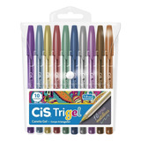 Caneta Gel Cis Trigel 1.0mm - Metálica - Estojo Com 10 Cores