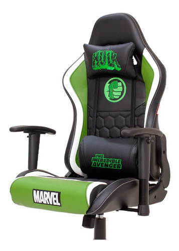 Cadeira Gamer Marvel Hulk Gaming Pro Reclinável Braço 3d Cor Verde E Preto Material Do Estofamento Couro Sintético