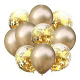 Kit 10 Globo Metálicos-crome Transparete Confeti Elige Color Color Dorado