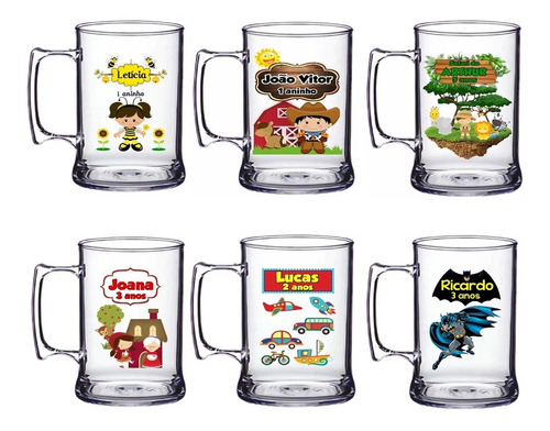 Caneca Chopp Acrílica Personalizada Lembrancinha Kit C/ 15un