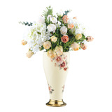 Jarrón Cerámica Floral Dorado 30 Cm Mesa Boda Decorativo