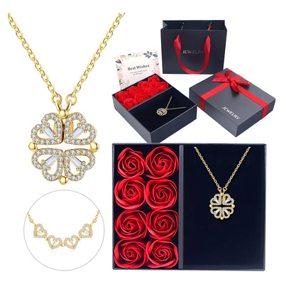 AOKUN Flores Rosas Eternas Y Collar Corazón Cuatro Tréboles Joyeria oro dama Con Caja y Bolsas y Tarjetas de felicitación.Regalo Mujer.regalos Para novia,mujers,parejas,madre,mama | MercadoLibre