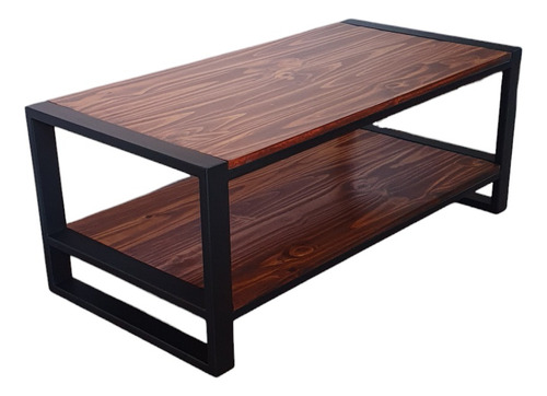 Mesa Ratona Hierro Madera Estilo Industrial Doble Estante