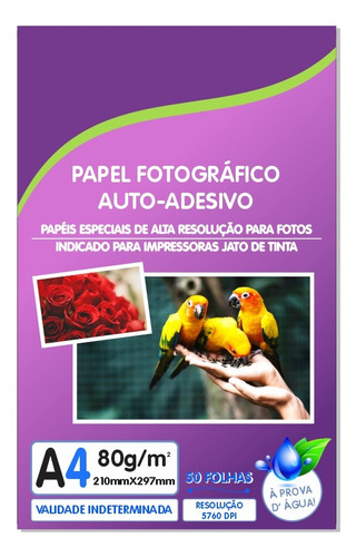 Papel Fotográfico Adesivo Premium A4 Glossy 80g  500 Folhas