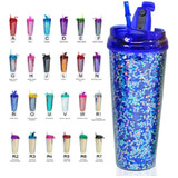 Paquete 10 Vasos Glitter Termos Antiderrame Con Popote