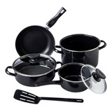 Batería De Cocina Novacero Vitrificado Cinsa Madison 7 Pzs. Color Negro