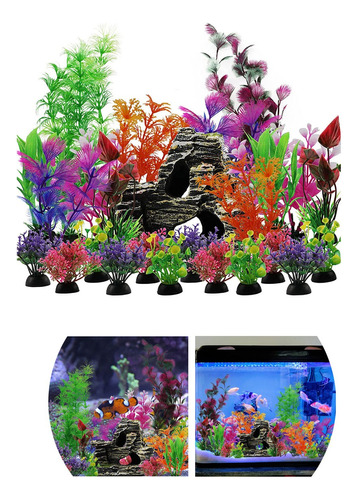 Kit 25 Planta Decorativa Acuario Vista De Roca De Pecera