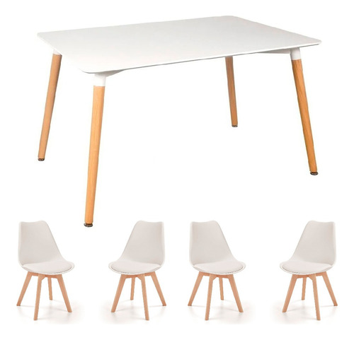 Combo Juego Mesa Eames 120 X 80 + 4 Sillas Tulip Escandinavo