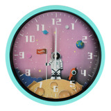 Reloj De Pared Redondo Analogico Moderno Silencioso 12120 Estructura Aqua Astronauta En Luna