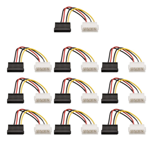 Kit 10 Cabos Adaptador Sata Fêmea P/ Ide Molex Macho 4 Pinos