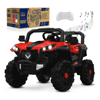 Kids House Carrito Montable Buggy Rocket 12V para Niños, Motor Dual, Control Remoto, Puertas Dobles, Luces LED, Música, USB, Avance y Retroceso, Bluetooth, Batería Recargable, Seguro y Divertido Rojo | Meses sin interés