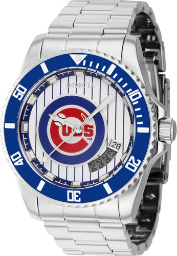 Relógio Invicta Masculino Mlb Chicago Cubs 42973 Automático Cor Da Correia Prateado Cor Do Bisel Azul Cor Do Fundo Branco
