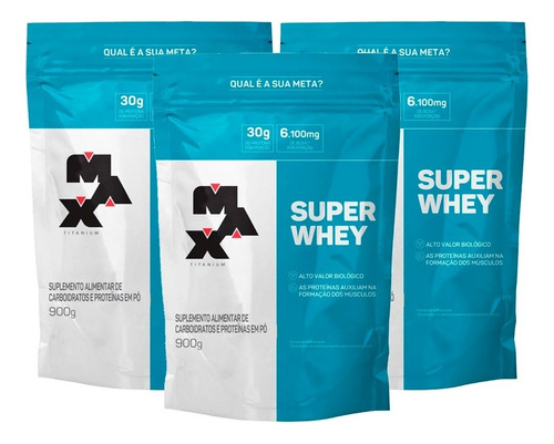 Combo 3x Super Whey Refil 900g - Max Titanium Sabor Baunilha