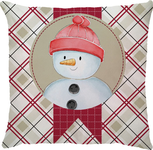 Almofada Cheia Estampada Natal Boneco De Neve Xadrez