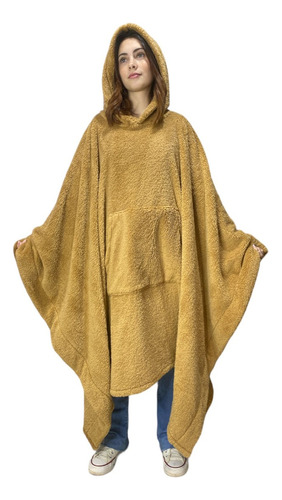 Poncho Manta Corderito Bifaz Unisex Oversize Para Ser Feliz