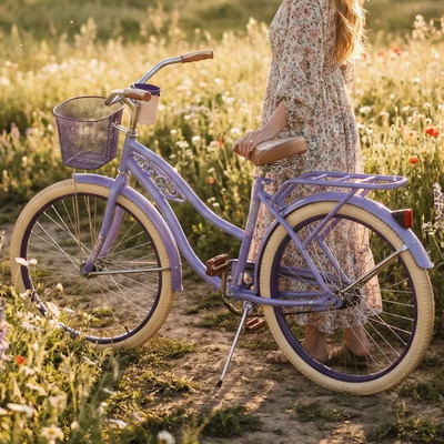 Bicicleta Deluxe R26 Mujer Crucero Con Canastilla Lila | Meses sin interés