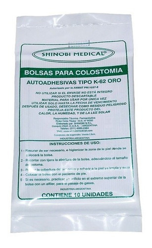 Shinobi Bolsa Para Colostomía Autoadhesiva Tipo K-62 10u