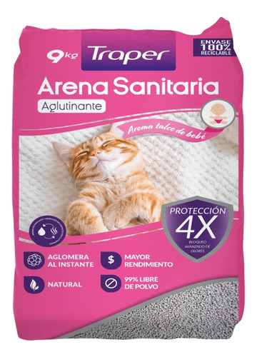 Traper Arena Sanitaria Aglutinante Talco De Bebe 9 Kg