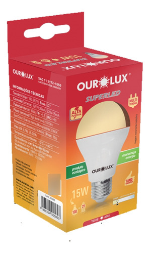 Kit 10 Lâmpadas Led Bulbo A60 15w 3000k Luz Amarela Ourolux