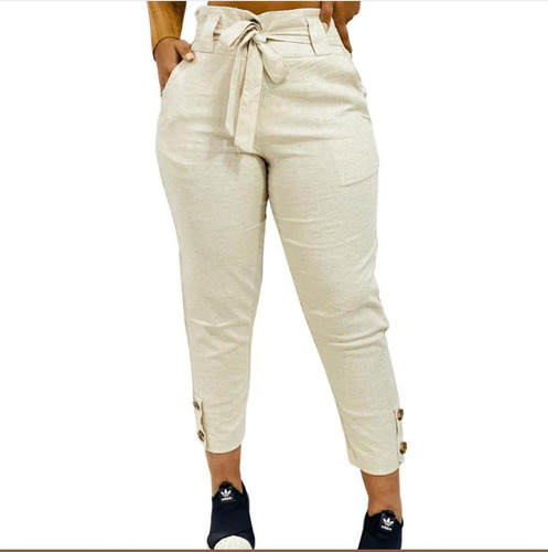 Calça Feminina Linho Jogger Laço Alfaiataria Social Look