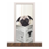 Adesivo Decorativo Porta Paredes Pug Dog Lendo Jornal Vaso