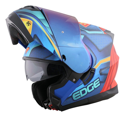 Casco Superman Abatible Cheko Edge Azul Mate Certificado