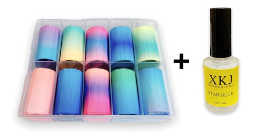 Papel Foil Para Uñas Colores Degradados Con Pegamento