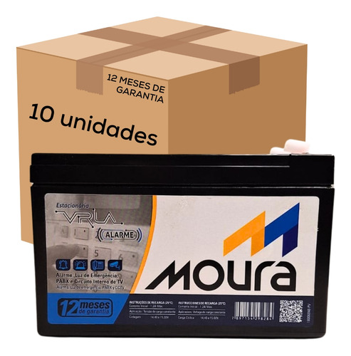 Kit 10 Bateria Moura Estacionaria Vrla12v 5ah Alarme Nobreak