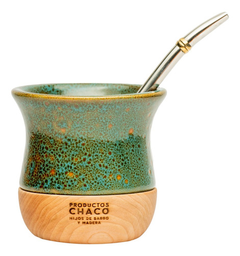 Mate Ceramica Madera Chaquito Elemental + Bombilla + Funda