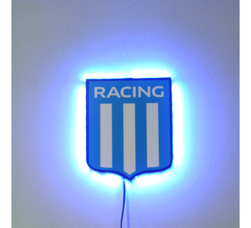 Cuadro Escudo Racing Club Luces Led Azul + Tecla 15x16 Cm.