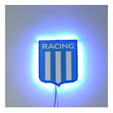 Cuadro Escudo Racing Club Luces Led Azul + Tecla 15x16 Cm.