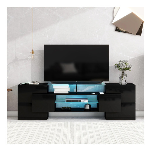 Qinchu Tv Stand For Tvs Up To 80 With 2 Illuminated Glass S.