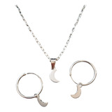 Conjunto Collar Aros Argolla Luna Mujer Plata 925 + Caja